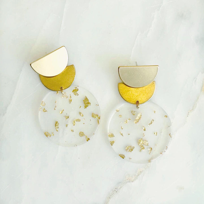 Scalloped Brass & Gold Fleck Earrings