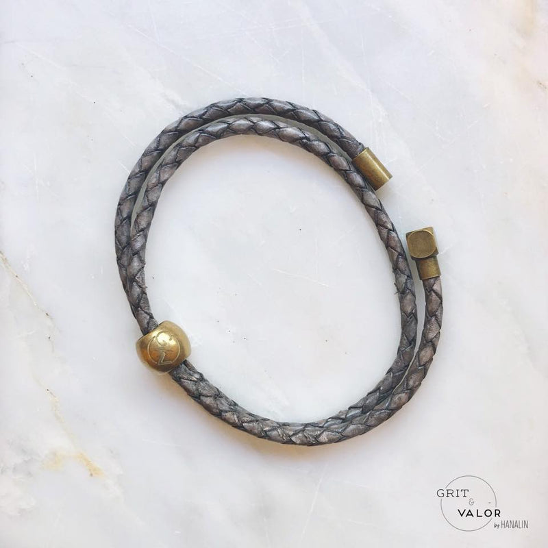 Woven Grey Leather Double Wrap Bracelet
