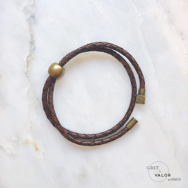 Woven Dark Brown Leather Double Wrap Bracelet