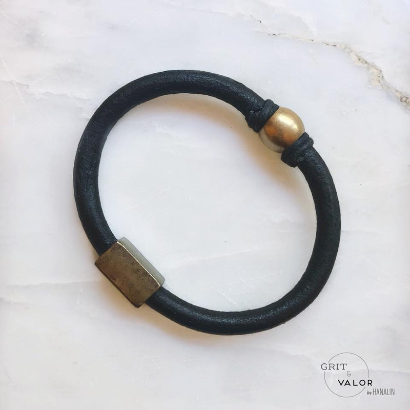 Black & Brass Leather Bracelet