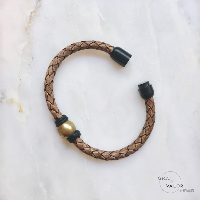 Woven Beige Leather Bracelet