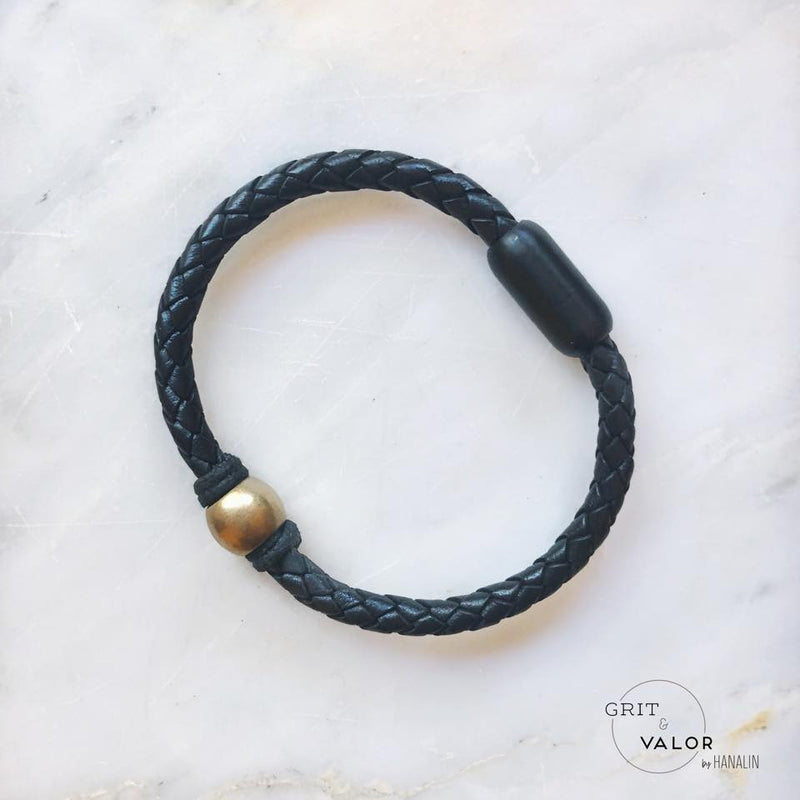 Woven Jet Black Leather Bracelet