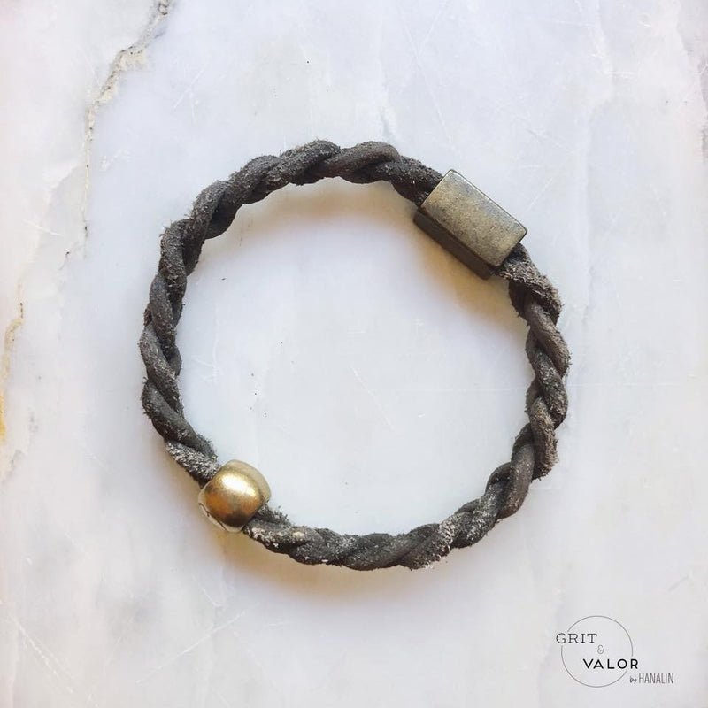 Grey  Hand-Braided Leather Bracelet