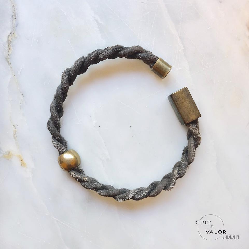 Grey  Hand-Braided Leather Bracelet