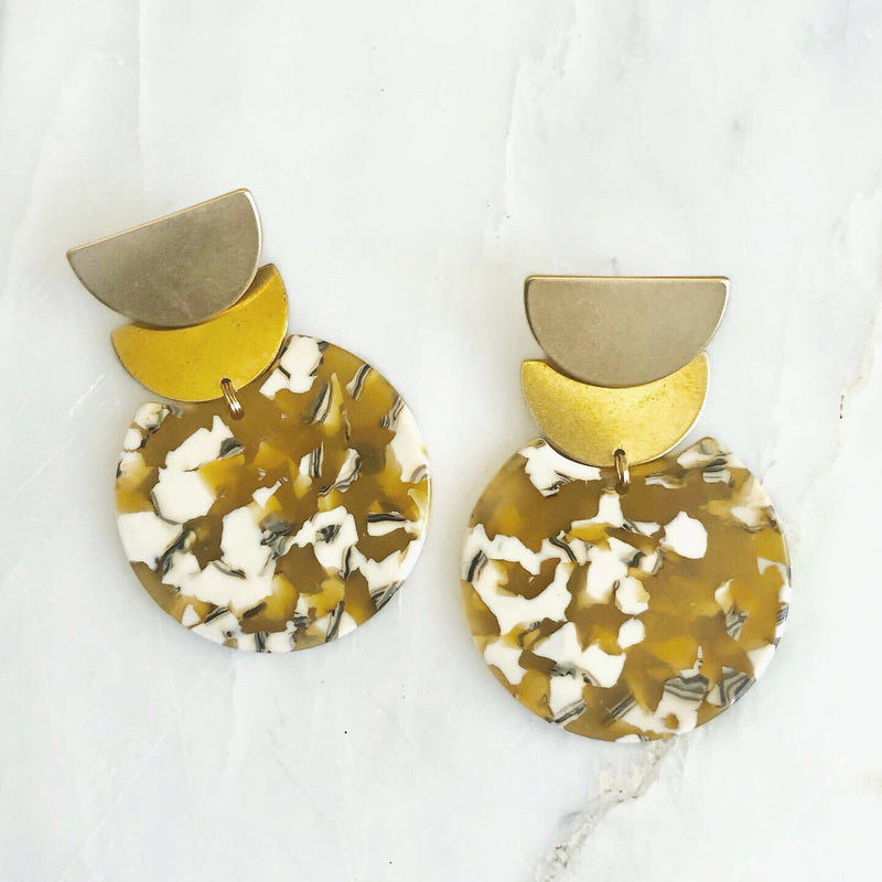 Scalloped Brass & Beige Earrings
