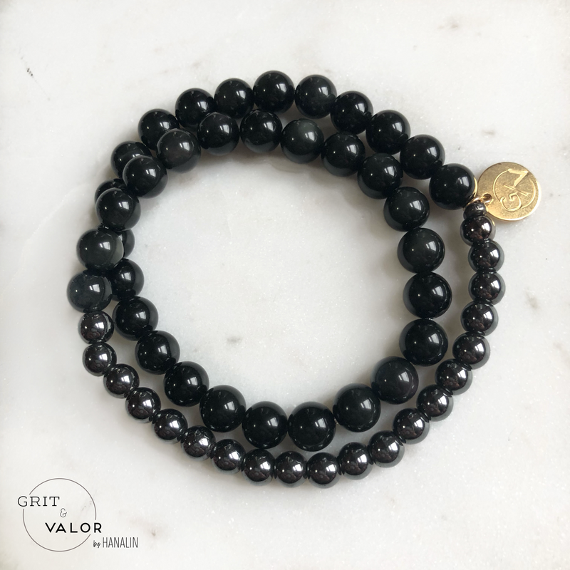 Obsidian + Hematite Double Bracelet