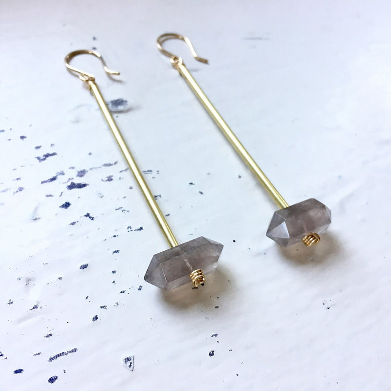 Grey Quartz Pendulum Earrings