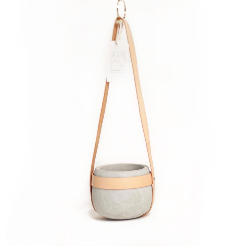 Leather + Cement Hanging Planter