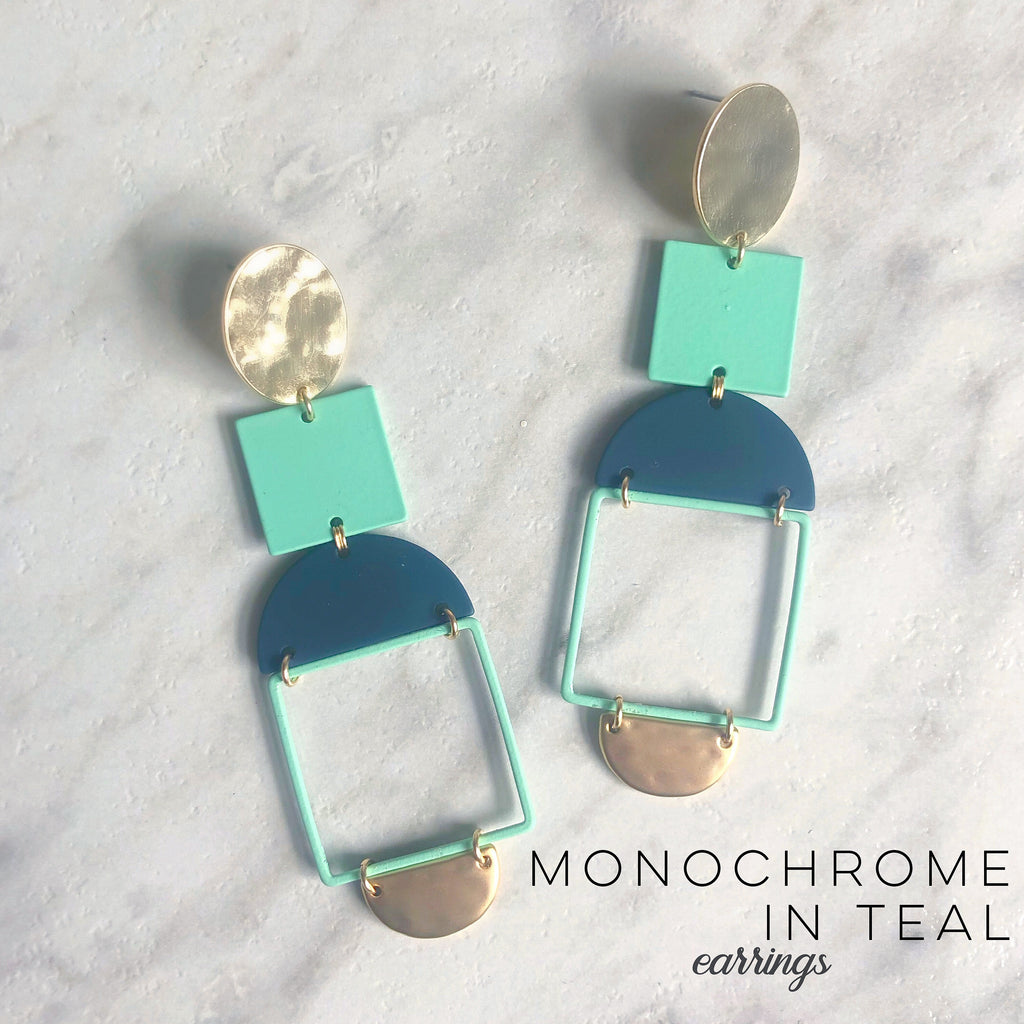 Monochrome In Teal Earrings