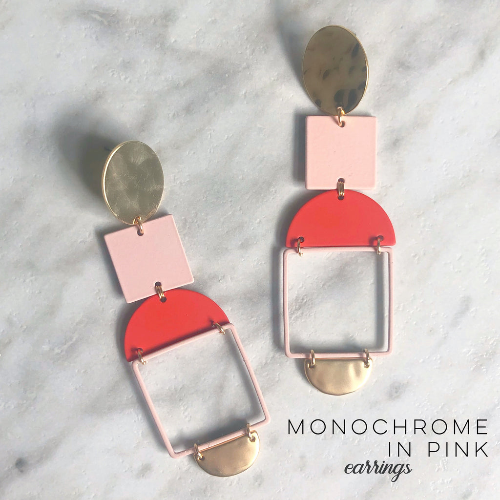 Monochrome In Pink Earrings